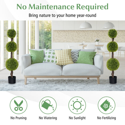 4FT Lush Artificial Boxwood Ball Tree with Realistic PE Leaves and Sturdy Trunk