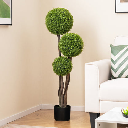 4 FT Triple Ball Artificial Boxwood Topiary Tree in Cement Weighted Pot