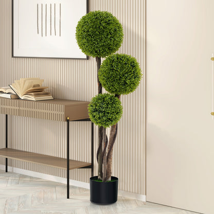 4 FT Triple Ball Artificial Boxwood Topiary Tree in Cement Weighted Pot