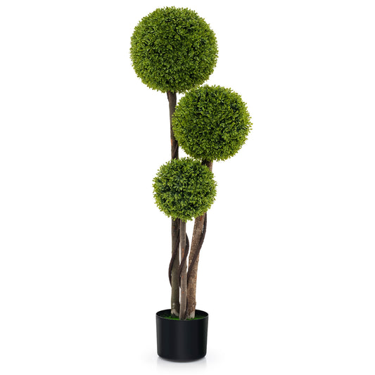 4 FT Triple Ball Artificial Boxwood Topiary Tree in Cement Weighted Pot