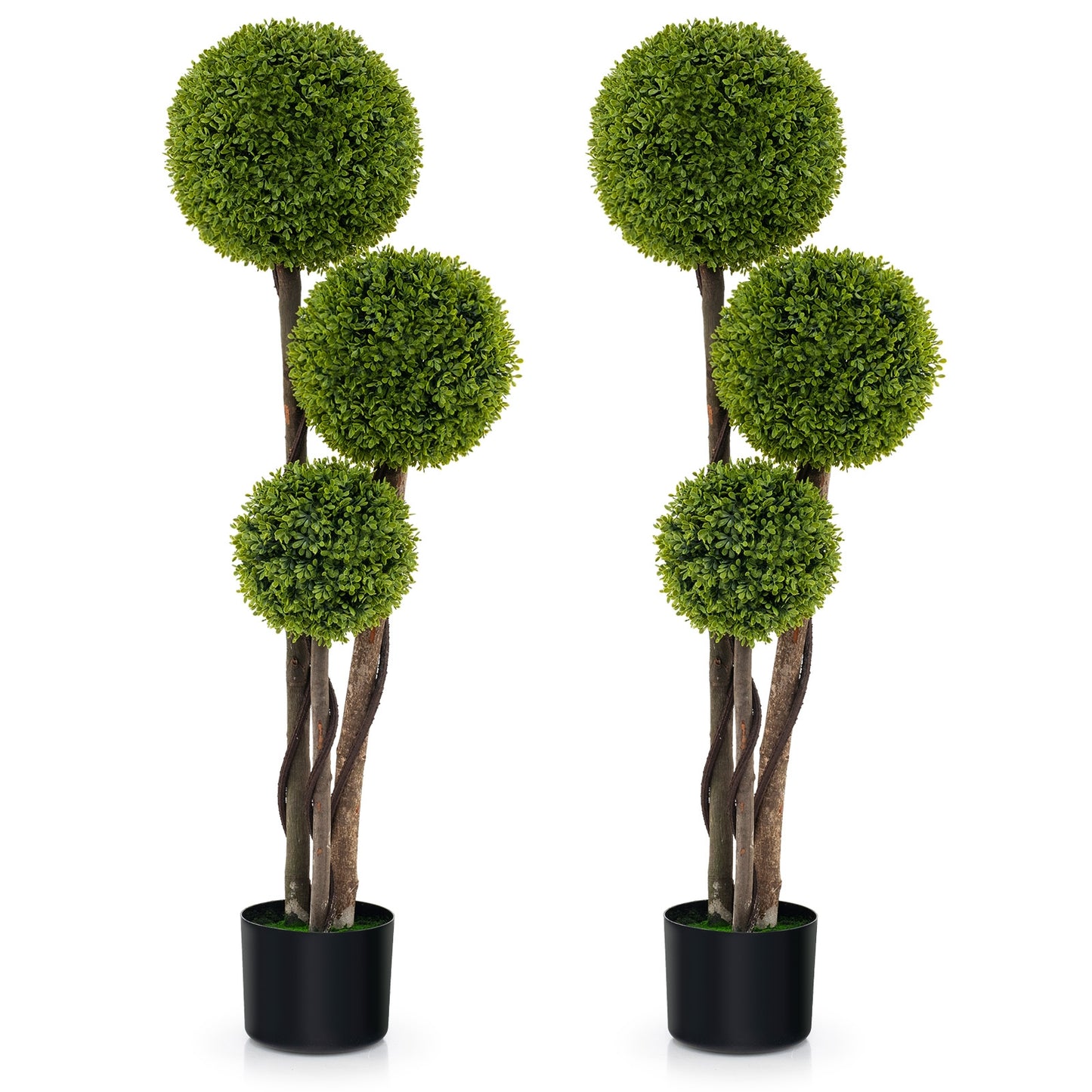 4 FT Triple Ball Artificial Boxwood Topiary Tree in Cement Weighted Pot