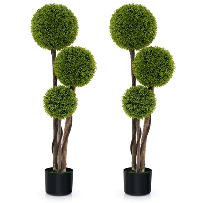 4 FT Triple Ball Artificial Boxwood Topiary Tree in Cement Weighted Pot