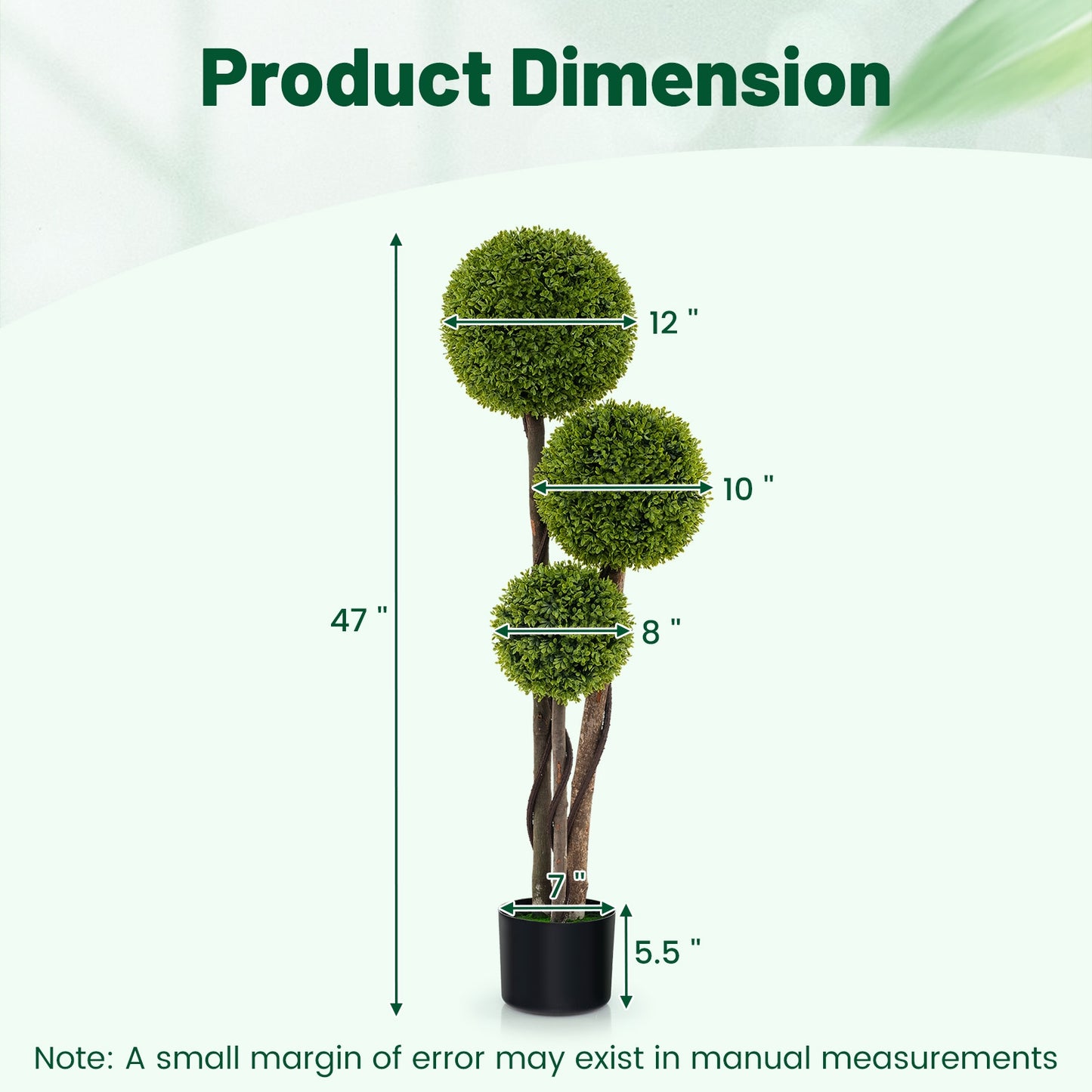 4 FT Triple Ball Artificial Boxwood Topiary Tree in Cement Weighted Pot