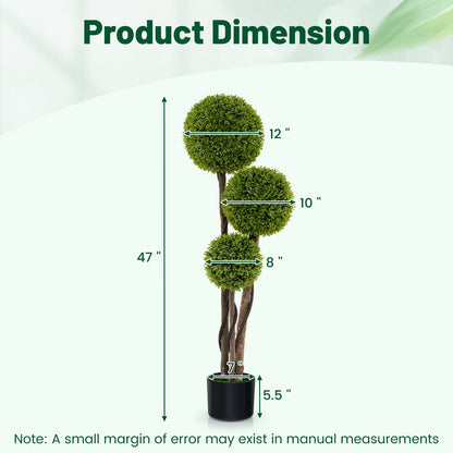 4 FT Triple Ball Artificial Boxwood Topiary Tree in Cement Weighted Pot