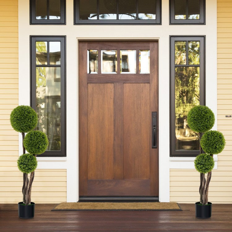 4 FT Triple Ball Artificial Boxwood Topiary Tree in Cement Weighted Pot