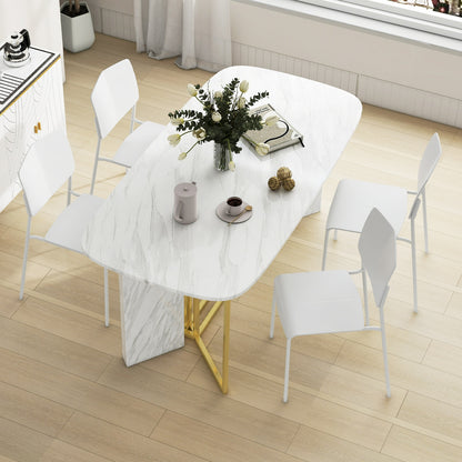 Ergonomic Plastic Dining Chairs with Metal Legs and Curved Backrest - White, Set of 2