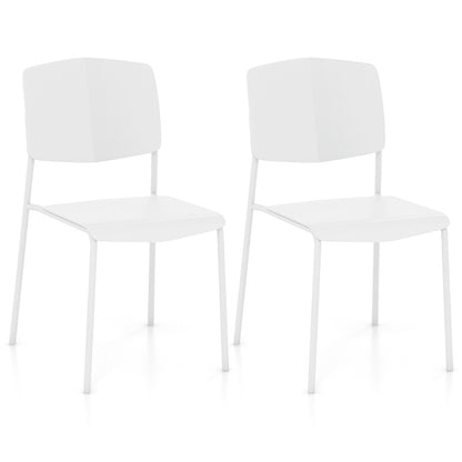 Ergonomic Plastic Dining Chairs with Metal Legs and Curved Backrest - White, Set of 2
