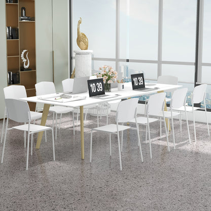 Ergonomic Plastic Dining Chairs with Metal Legs and Curved Backrest - White, Set of 2