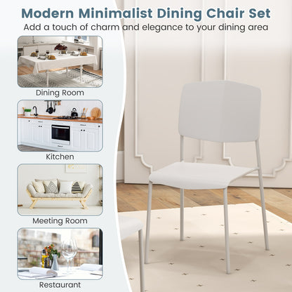 Ergonomic Plastic Dining Chairs with Metal Legs and Curved Backrest - White, Set of 2