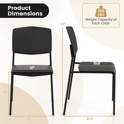 Ergonomic Plastic Dining Chairs with Metal Legs and Curved Backrest - Black, Set of 2