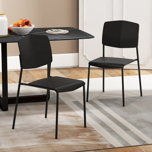 Ergonomic Plastic Dining Chairs with Metal Legs and Curved Backrest - Black, Set of 2