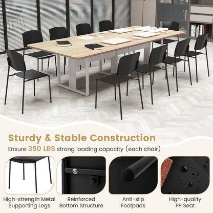 Ergonomic Plastic Dining Chairs with Metal Legs and Curved Backrest - Black, Set of 2
