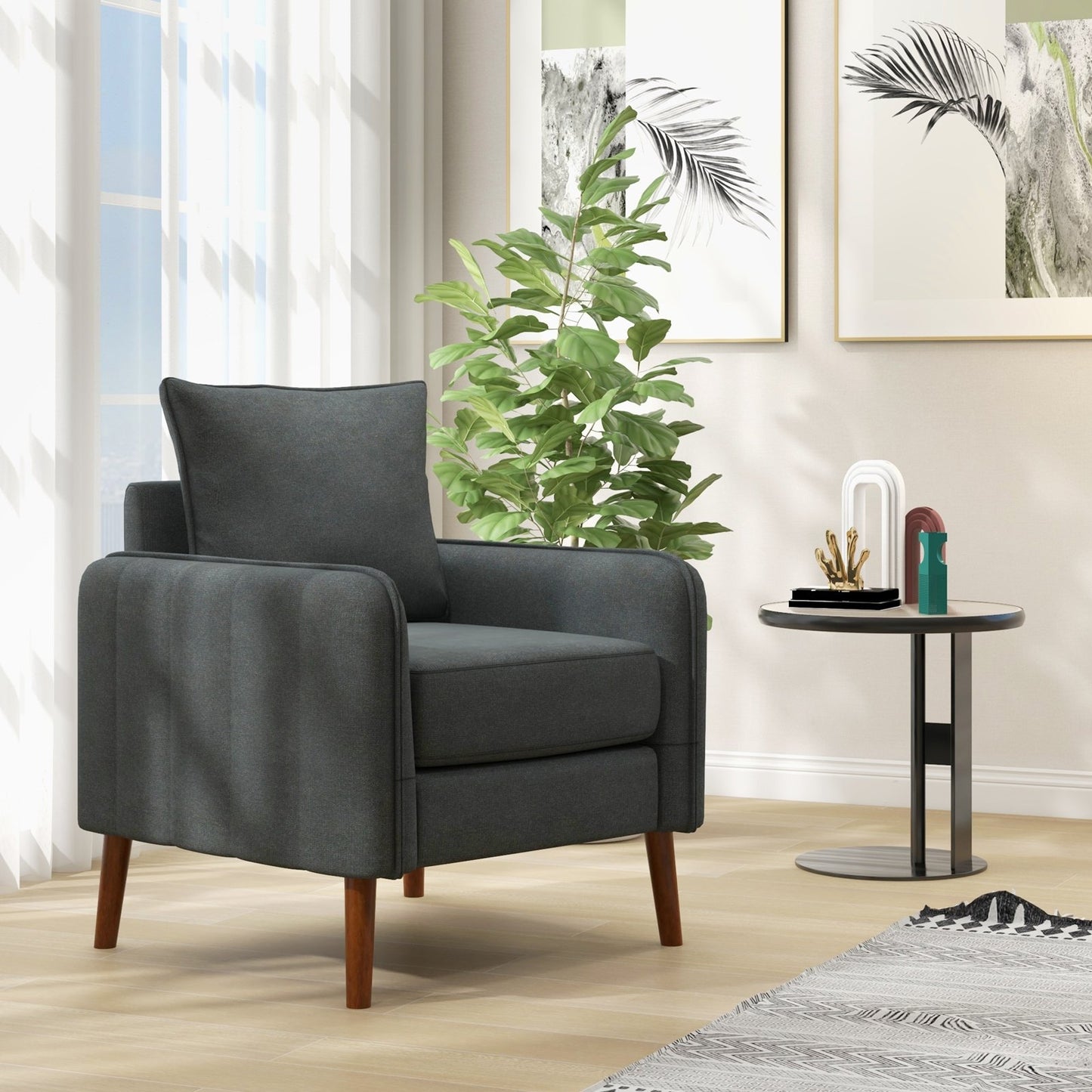Soft Fabric Upholstered Accent Chair with Removable Cushions