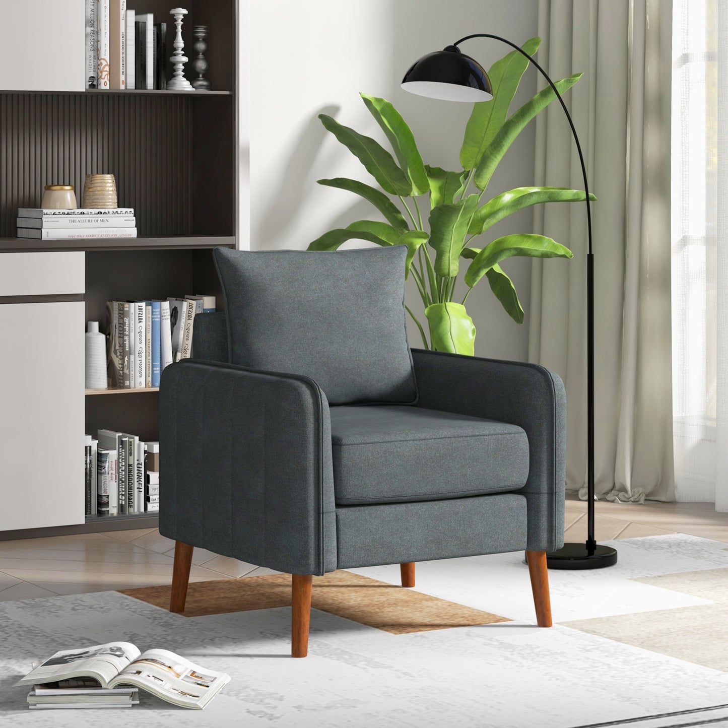 Soft Fabric Upholstered Accent Chair with Removable Cushions