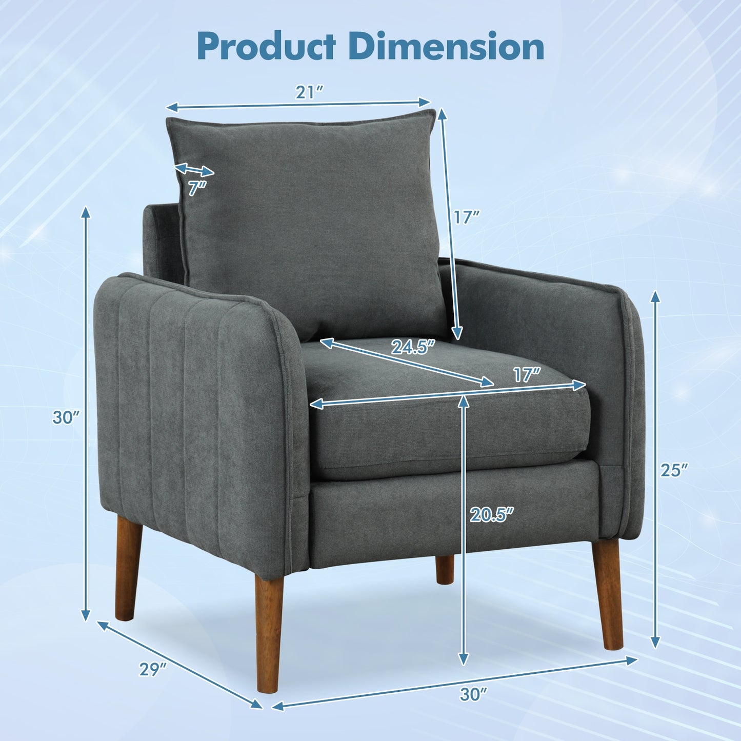 Soft Fabric Upholstered Accent Chair with Removable Cushions