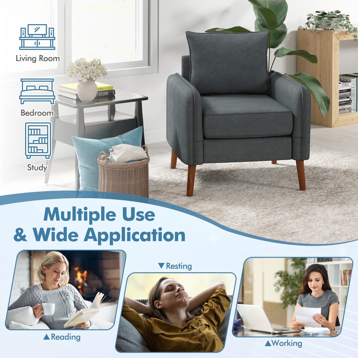 Soft Fabric Upholstered Accent Chair with Removable Cushions