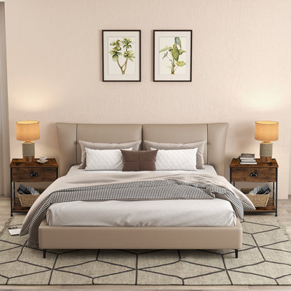2-Tier Nightstand with Open Storage Shelf, Modern Side Table for Bedroom or Living Room