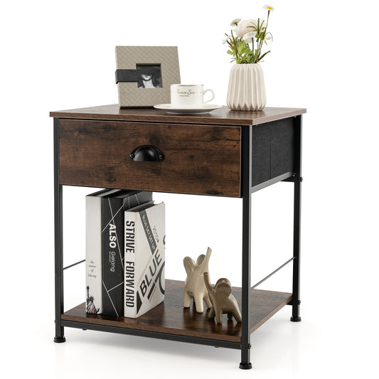 2-Tier Nightstand with Open Storage Shelf, Modern Side Table for Bedroom or Living Room