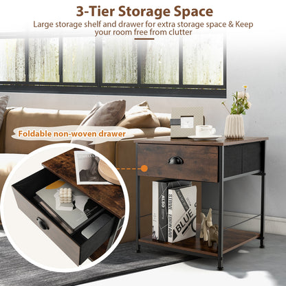 2-Tier Nightstand with Open Storage Shelf, Modern Side Table for Bedroom or Living Room