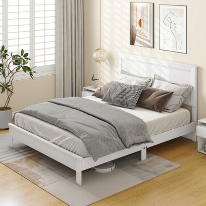 Premium Queen Size Platform Bed Frame with High Headboard and Slatted Base – White