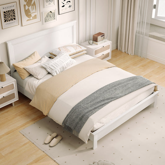 Premium Queen Size Platform Bed Frame with High Headboard and Slatted Base – White