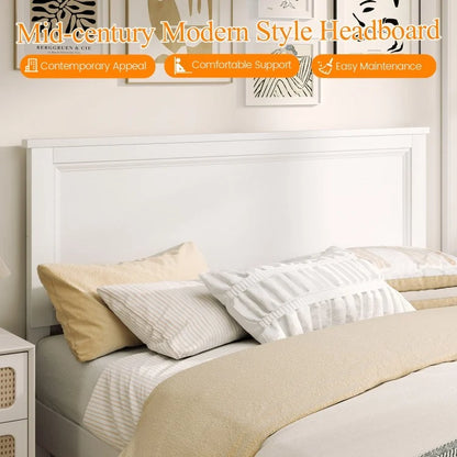 Premium Queen Size Platform Bed Frame with High Headboard and Slatted Base – White