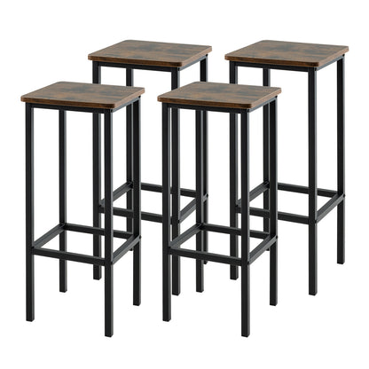 Industrial Bar Stools with Metal Frame and Footrest, Set of 4