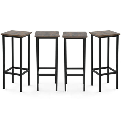 Industrial Bar Stools with Metal Frame and Footrest, Set of 4