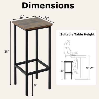 Industrial Bar Stools with Metal Frame and Footrest, Set of 4