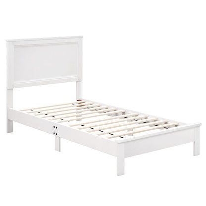 Premium Twin Size Platform Bed Frame with High Headboard and Slatted Base – White