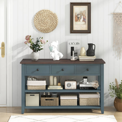 50" Slim Console Table with Farmhouse Style Drawers and Bottom Storage Shelf