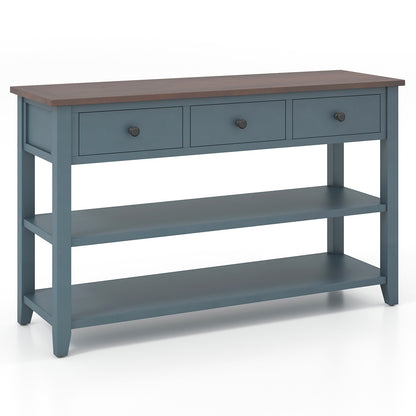 50" Slim Console Table with Farmhouse Style Drawers and Bottom Storage Shelf