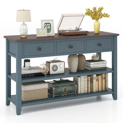 50" Slim Console Table with Farmhouse Style Drawers and Bottom Storage Shelf