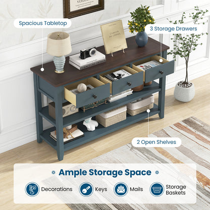 50" Slim Console Table with Farmhouse Style Drawers and Bottom Storage Shelf