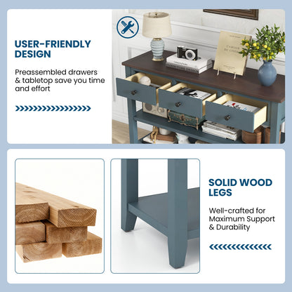 50" Slim Console Table with Farmhouse Style Drawers and Bottom Storage Shelf
