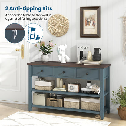 50" Slim Console Table with Farmhouse Style Drawers and Bottom Storage Shelf