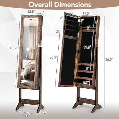 Freestanding Jewelry Cabinet Armoire with Full-Length Mirror and Storage Organizer for Accessories – Brown