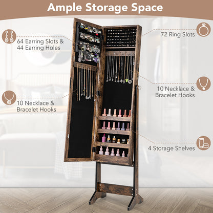 Freestanding Jewelry Cabinet Armoire with Full-Length Mirror and Storage Organizer for Accessories – Brown