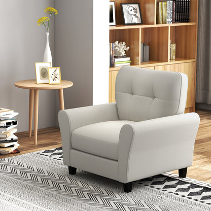 Comfortable Linen Upholstered Armchair with Rubber Wood Legs, Beige