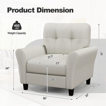 Comfortable Linen Upholstered Armchair with Rubber Wood Legs, Beige