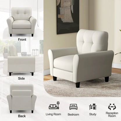 Comfortable Linen Upholstered Armchair with Rubber Wood Legs, Beige