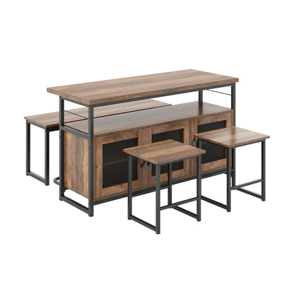 4 Piece Kitchen Island Dining Set with Storage Cabinet Bench and Chairs