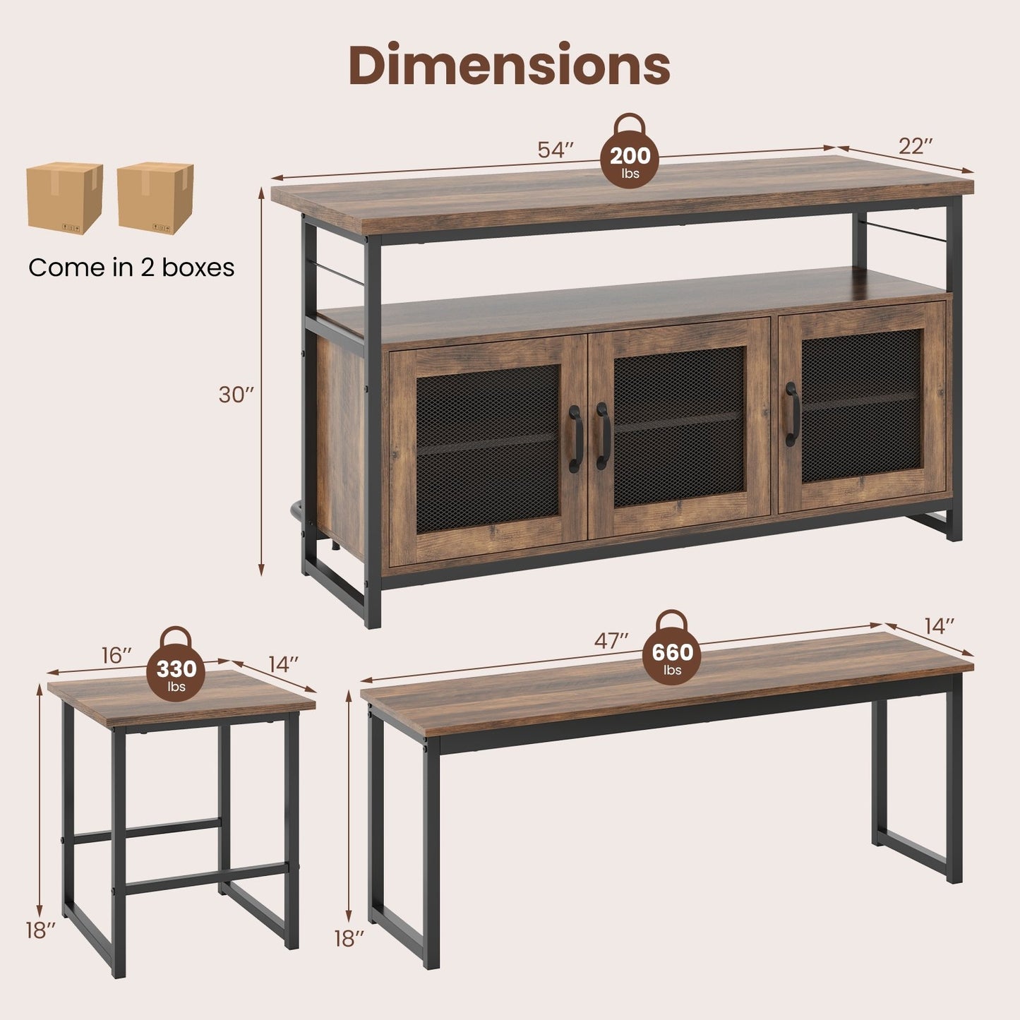 4 Piece Kitchen Island Dining Set with Storage Cabinet Bench and Chairs