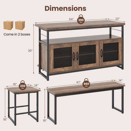 4 Piece Kitchen Island Dining Set with Storage Cabinet Bench and Chairs