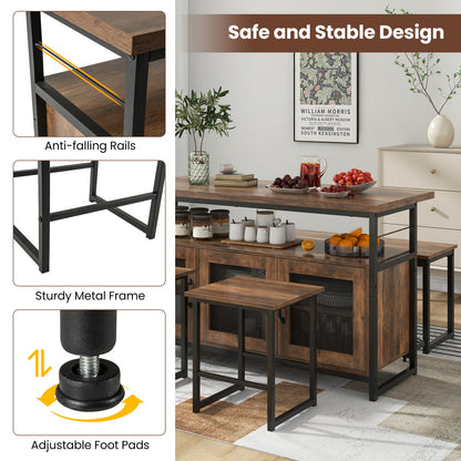 4 Piece Kitchen Island Dining Set with Storage Cabinet Bench and Chairs