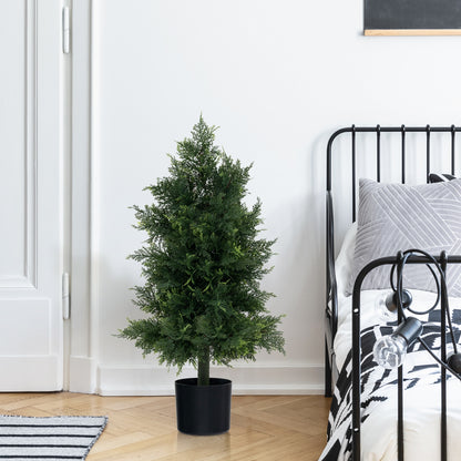 31.5" Artificial Cedar Topiary Tree with Realistic Leaves, Faux Trunk, and Cement filled Pot