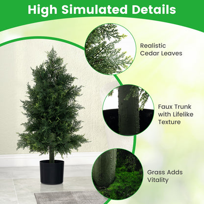 31.5" Artificial Cedar Topiary Tree with Realistic Leaves, Faux Trunk, and Cement filled Pot