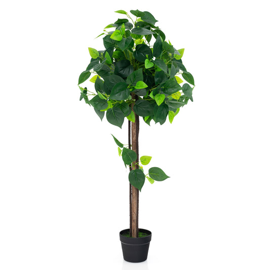 45 Inch Artificial Hydrangea Tree with Bendable Branches, Real Wood Trunk & Cement Pot