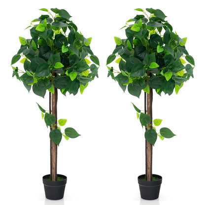 45 Inch Artificial Hydrangea Tree with Bendable Branches, Real Wood Trunk & Cement Pot