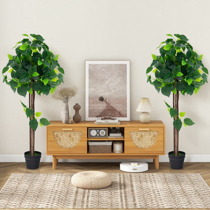 45 Inch Artificial Hydrangea Tree with Bendable Branches, Real Wood Trunk & Cement Pot
